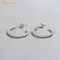 genuine 100 925 sterling silver geometric string beads twill road stud earrings for women trendy fine jewelry cute accessories