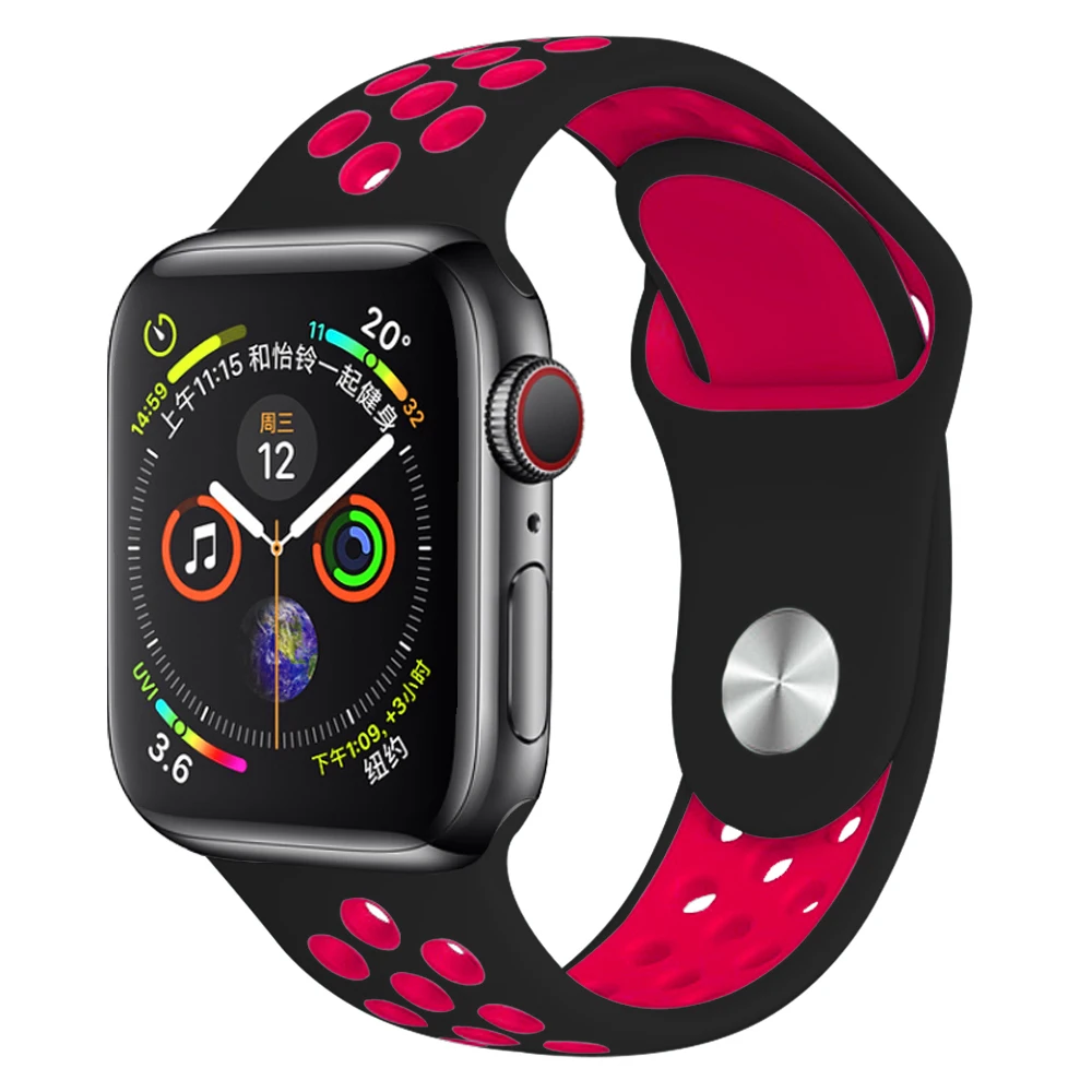 Black with red Мягкий силиконовый сменный спортивный ремешок для Apple Watch, 38 мм, 40 мм, серия 1, 2, 3, 4, 5, 42 мм, 44 мм, браслет на запястье, ремешок для iWatch Sports - Цвет ремешка: Black with red