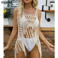 ingaga knitted beach dresses women cover up 2021 hollow out swimwear women sexy tassel new bathing suit summer beachwear