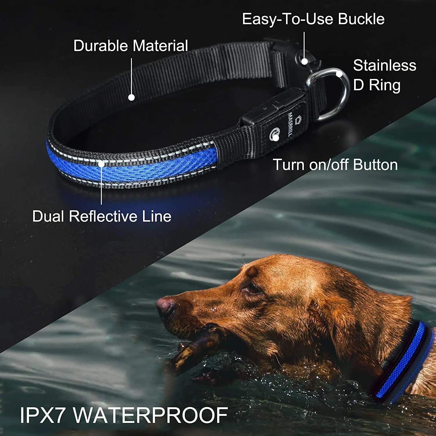 Нейлоновый ошейник для собак мигающий светодиодный светильник с зарядкой через