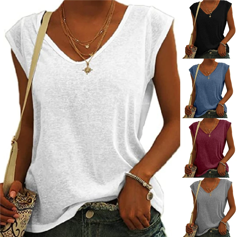 

Solid Color Women Top Summer Sexy Camisole Tank Top Women Sleeveless T Shirts Ladies Loose V Nekc Basic Vest Tops Ropa Mujer