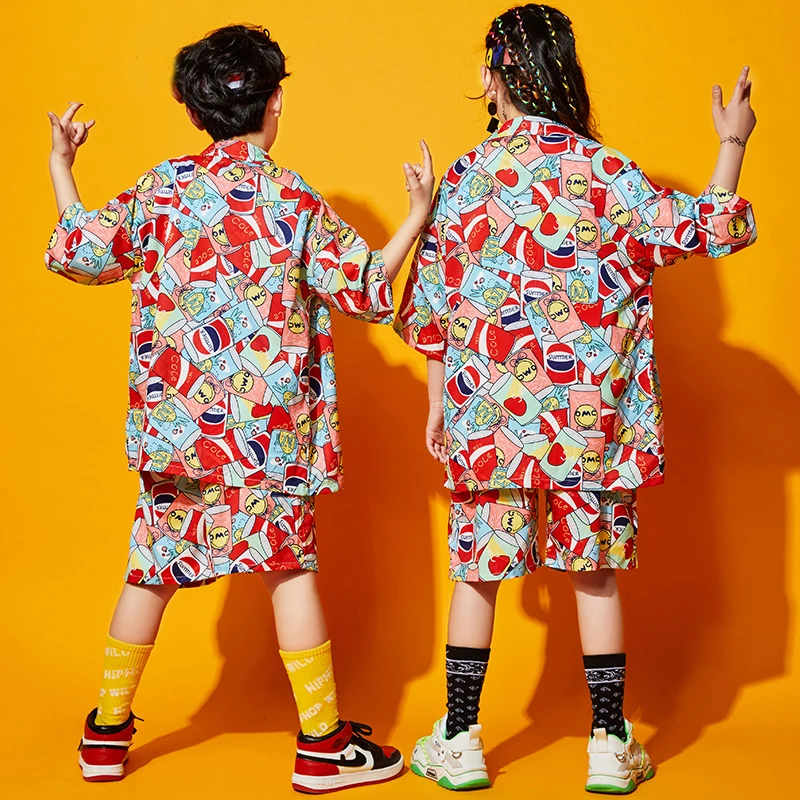 Детский уличный костюм в стиле хип хоп Рубашки с принтом граффити Брюки Детская