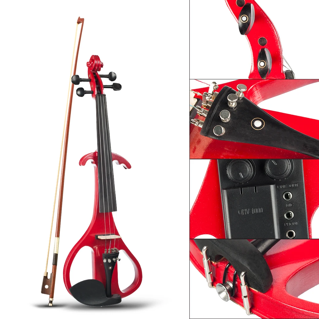 NAOMI Full Size 4/4 Electric Silent Violin Fiddle Ebony Fingerboard Pegs Chin Rest Tailpiece with Case Bow Tuner Strings Cable enlarge