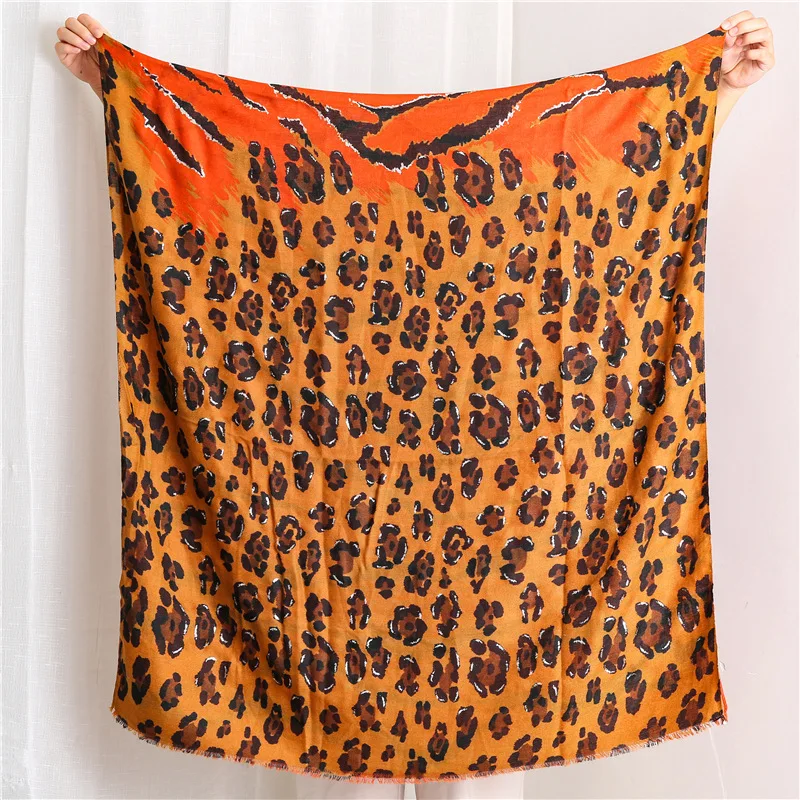 

Ladies Fashion Leopard Patchwork Fringe Viscose Shawl Scarf Autumn Print Warm Thick Pashmina Stole Muslim Hijab Sjaal 180*90Cm
