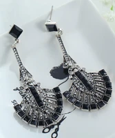 yayi jewelry fashion boho black glass crystal rhinestone dangle women ancient gold color wear ear band long tassel earrings