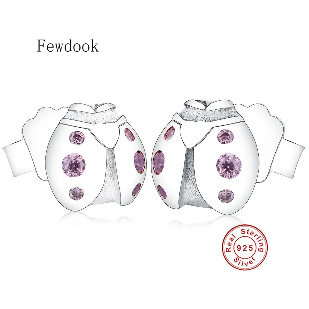 925 серебряные корейские минималистичные розовые серьги гвоздики с кубическим