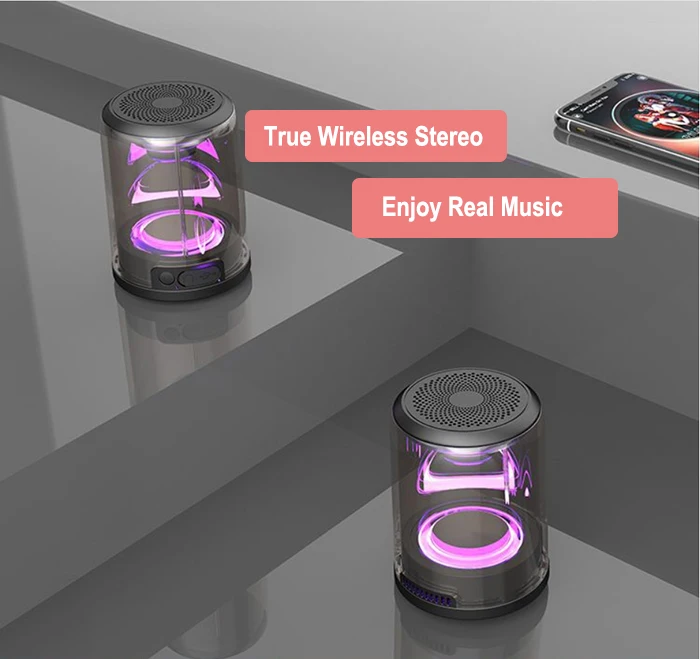 D08 миниатюрная светодиодная цветная Hi Fi колонка с большими басами звуковая TWS