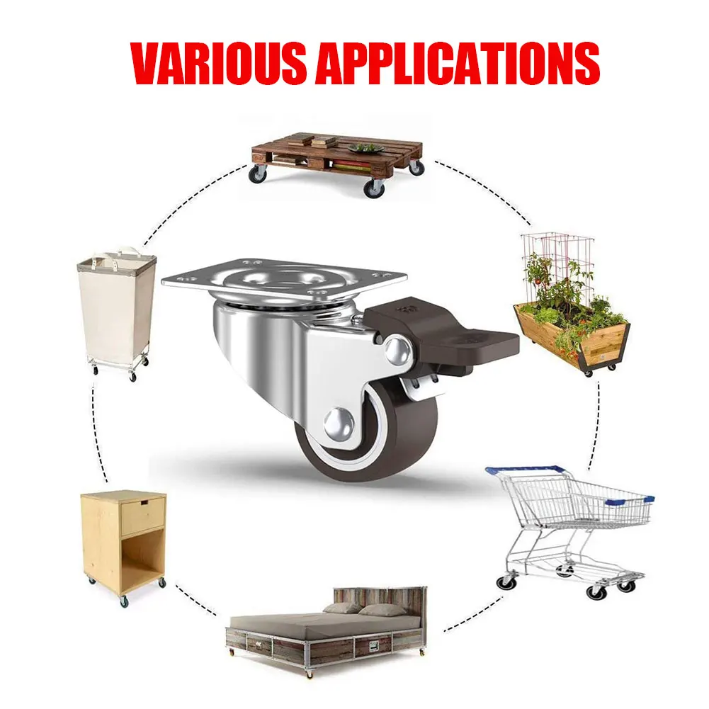 4 шт. колесики с тормозом бесшумные резиновые 1-дюймовый поворотный перемещение
