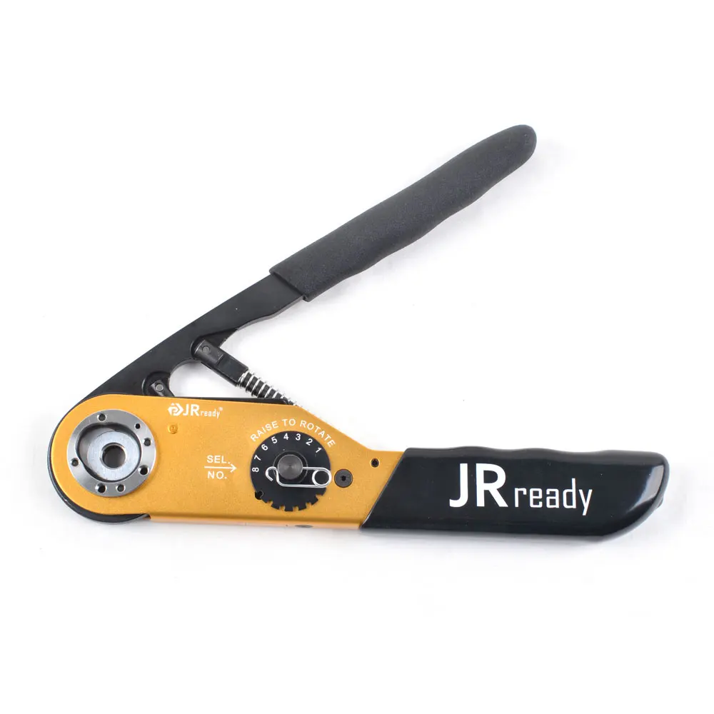 

Обжимное устройство JRready для обжима 6-14 AWG (13,3-9,2 мм²), отверстие 2,8 мм, Длина зубьев мм, подходит для авиационного обжима 62 медных штифта