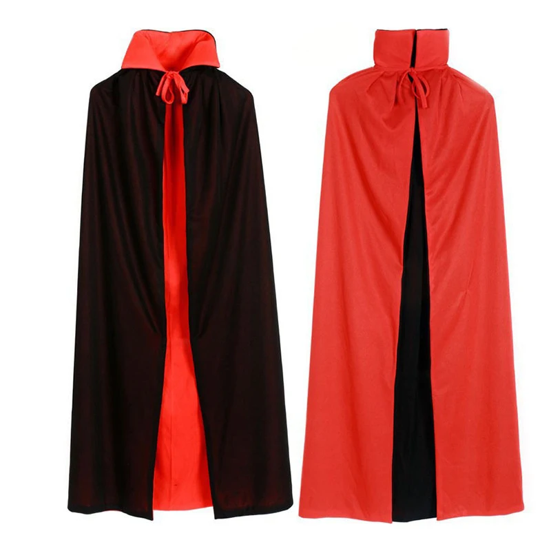 

2022 Men Women Medieval Vampire Cloak Cape Stand-up Collar Cap Red Black Reversible for Halloween Costume Themed Party Cosplay