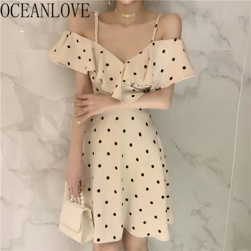 OCEANLOVE пикантные платья в горошек с открытыми плечами оборками женское платье
