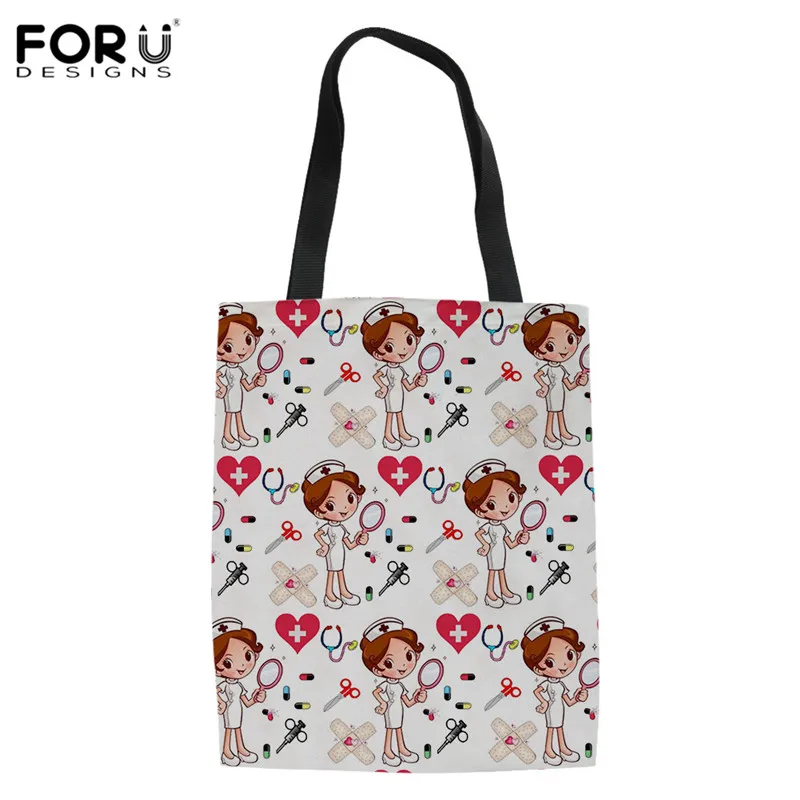 

FORUDESIGNS Medical Nurse Printing Ladies Handbags Cloth Canvas Tote Shopping Bag Women Literary Shoulder Bags Girls Bookbag