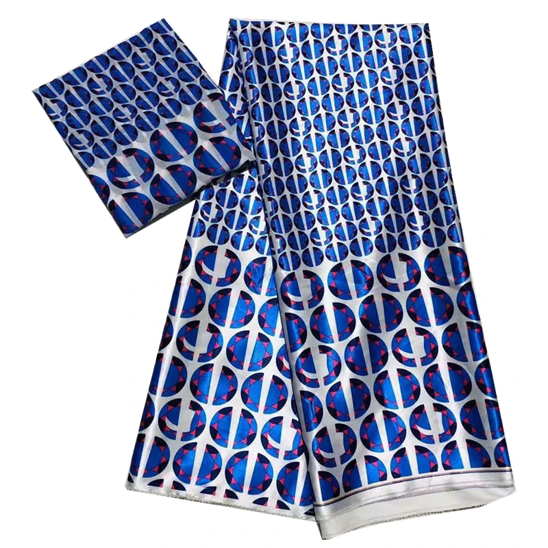 

New African silk wax fabric 2019 silk wax fabric african Fabrics satin silk wax with chiffon lace set for party dress 4+2yards