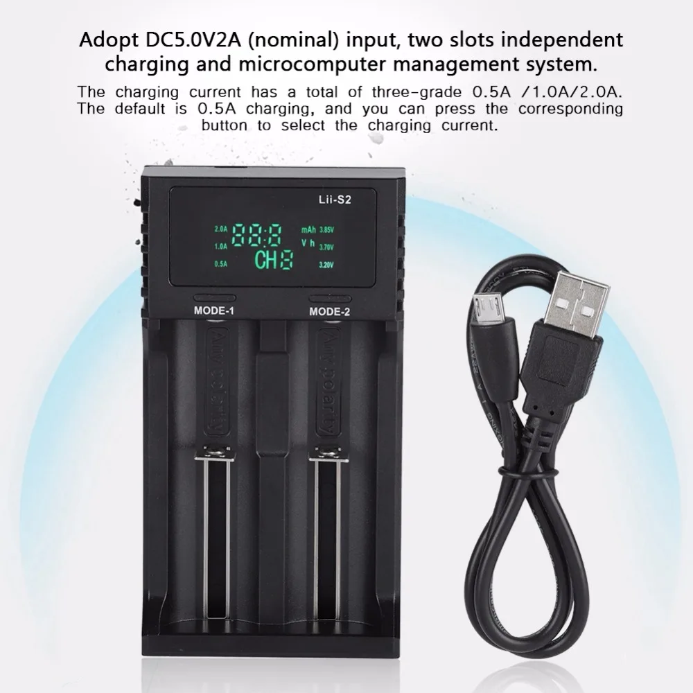 LiitoKala Lii-DC 5V2A умное зарядное устройство двойной слот с дисплеем питания