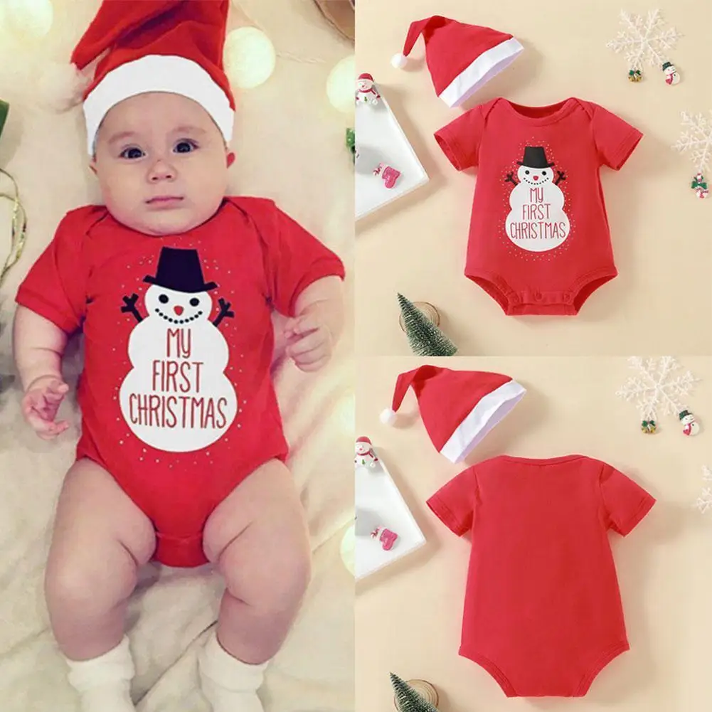 

My First Christmas Baby Boy Christmas Outfit Clothing Romper Pant Kids Xmas Set Sets Claus Santa Beanie Aut Z4L5
