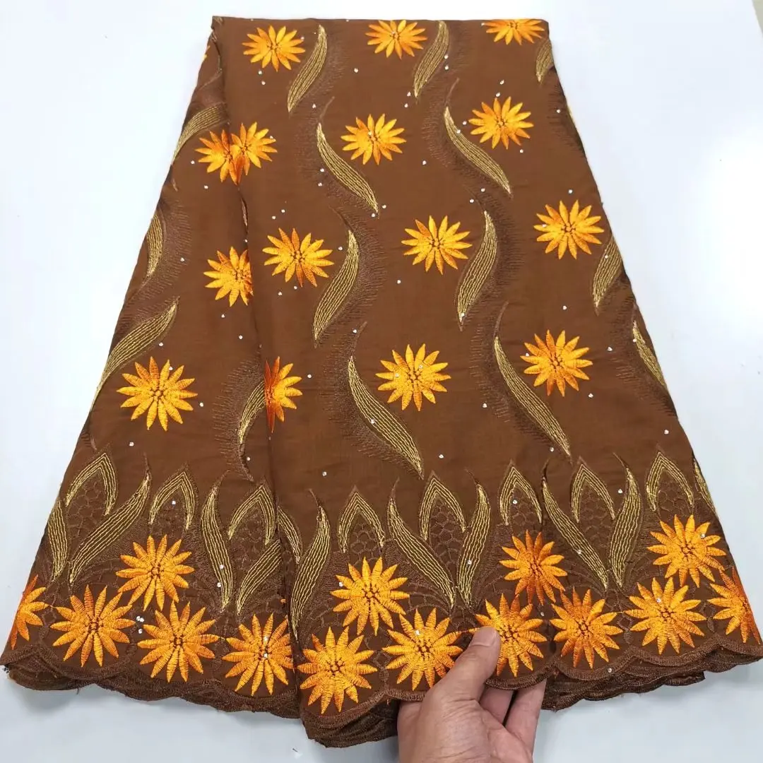 

Коричневое автическое хлопковое кружево 100% Стразы Brode вышивка африканская швейцарская кружевная ткань нигерийская хлопковая одежда 5 ярдо...