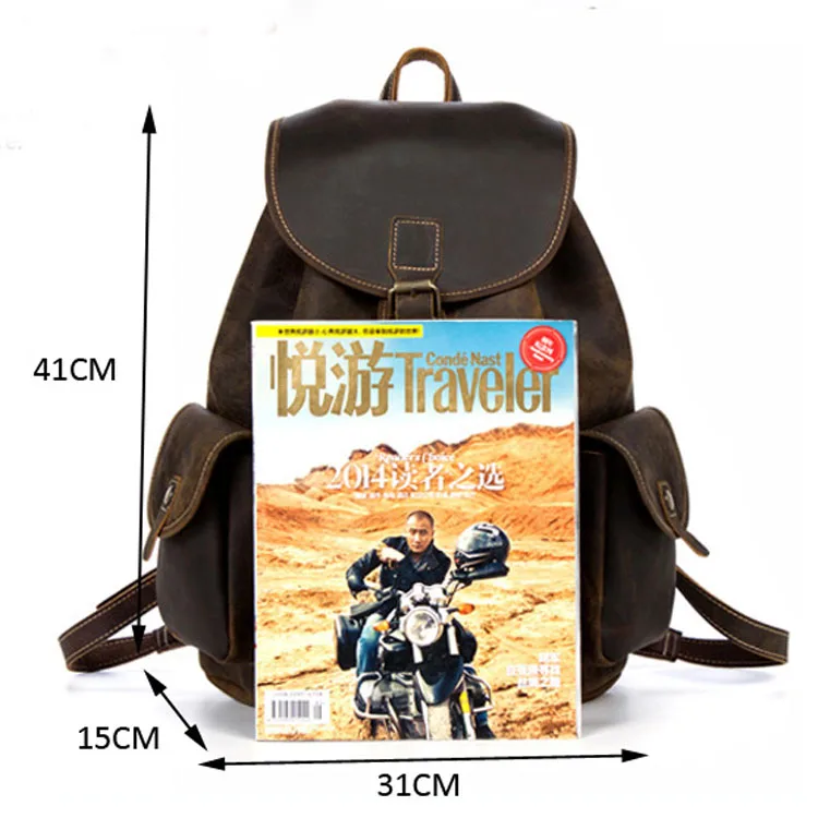Мужской рюкзак Crazy Horse из натуральной кожи, Винтажный Мужской ретро рюкзак ручной работы, большой классический модный рюкзак для путешествий 98608
