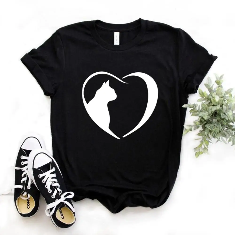 

Кошка с принтом в виде сердца для женщин футболки хлопок повседневное забавная Футболка для леди Yong, для девочек топ, футболка, 6 Цвет Прямая ...