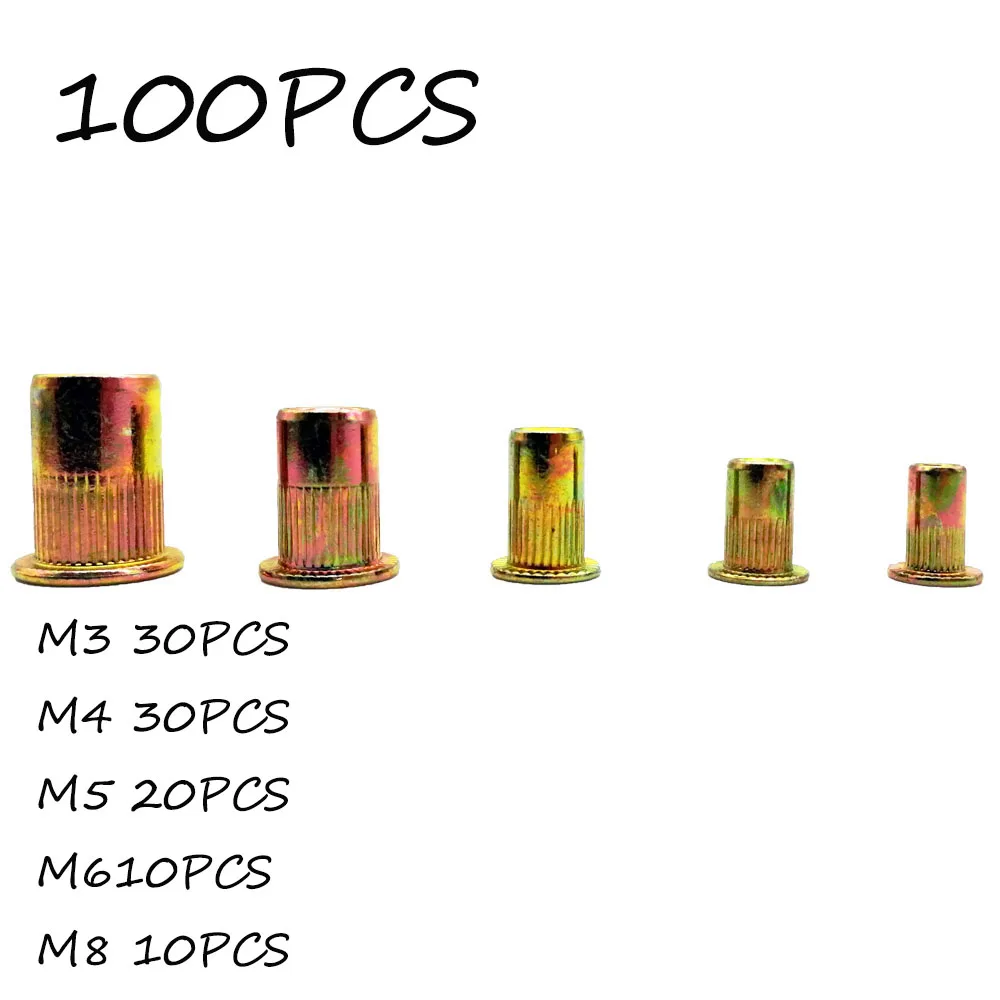 100 шт M3/4/5/6/8 оцинкованная углеродистая сталь накатанные гайки плоская головка