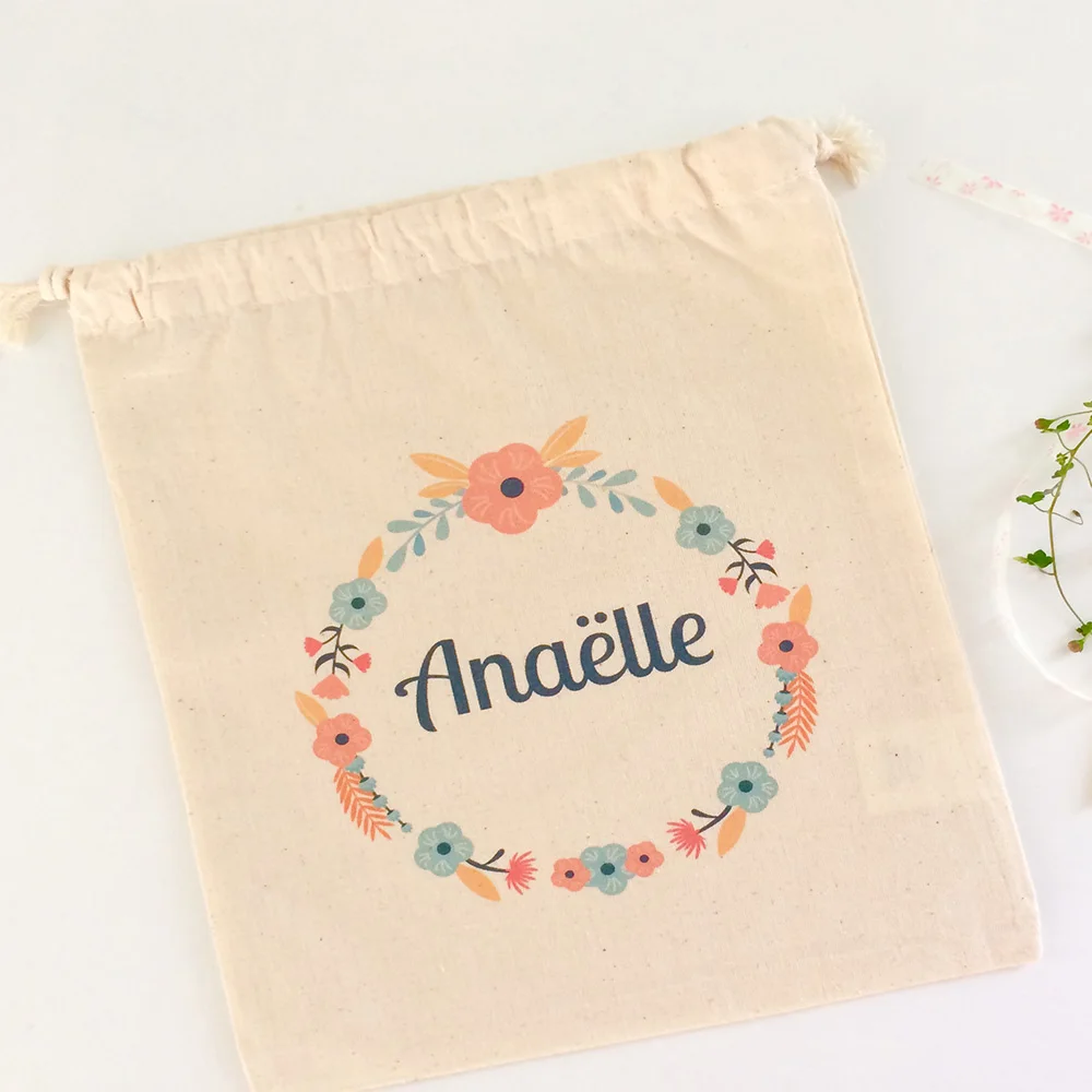 

50 Pcs/Custom name baby shower gifts Personalised Favour Bags Cotton Drawstring Pouches chic wedding favor bags
