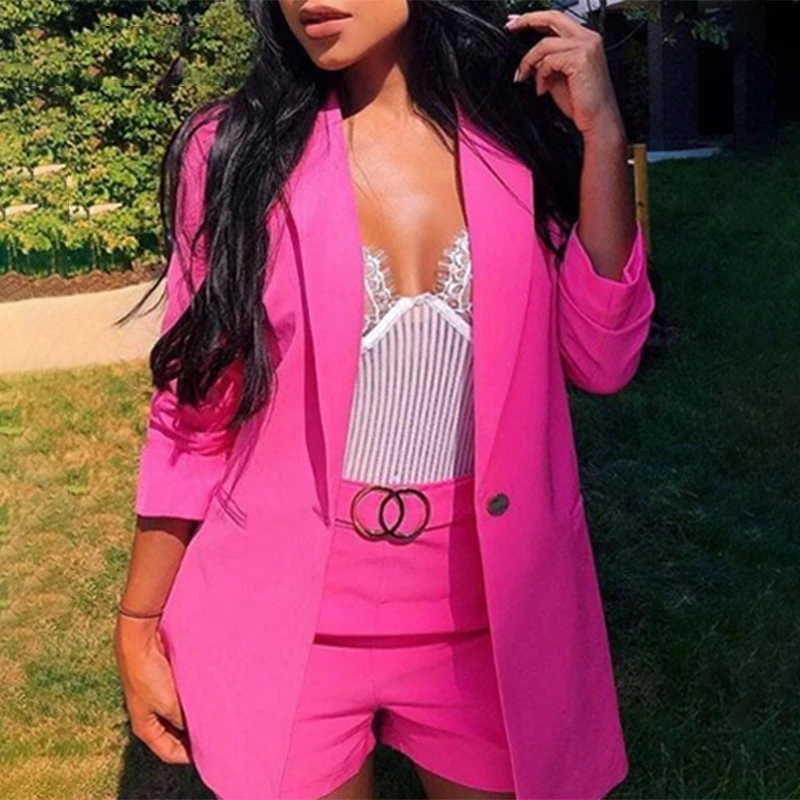 Rose Slaygirl Осень Зима Женский комплект 2 шт. Глубокий V образным вырезом офисные пикантные комплекты из двух предметов женский топ и шорты наборы Элегантн - Цвет: Rose