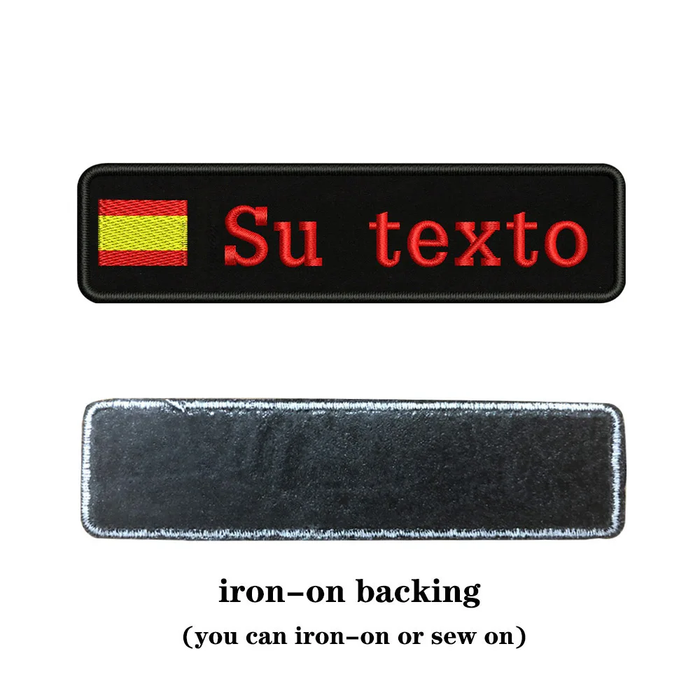 red-iron on На заказ Вышивка Флаг Испании имя или заплатка с текстом 10 см* 2,5 см значок Утюг на или липучке Подложка для одежды брюки рюкзак шляпа - Цвет: red-iron on