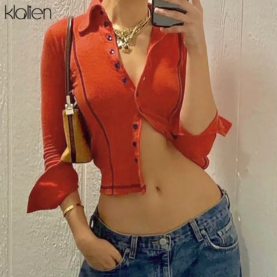 Klanien оранжевый Облегающий мягкий кардиган в рубчик короткий топ 2020 отложной