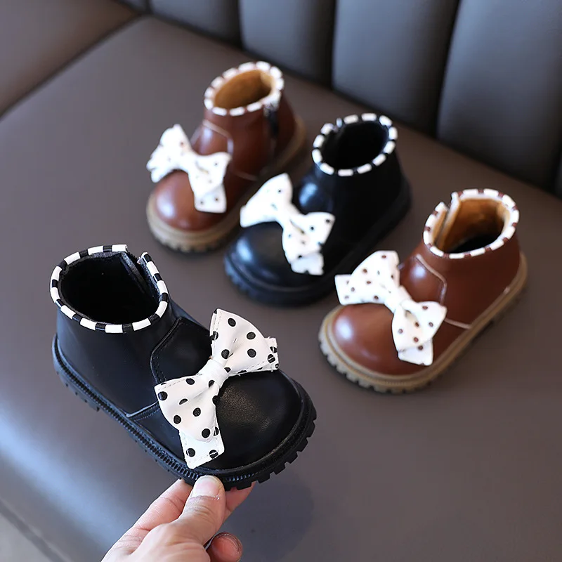 

Children Butterfly-knot Girls Shoes 2021 Winter New Baby Short Boots Princess Chic Soft Bottom Kids Fashion Martin Boots 21-30