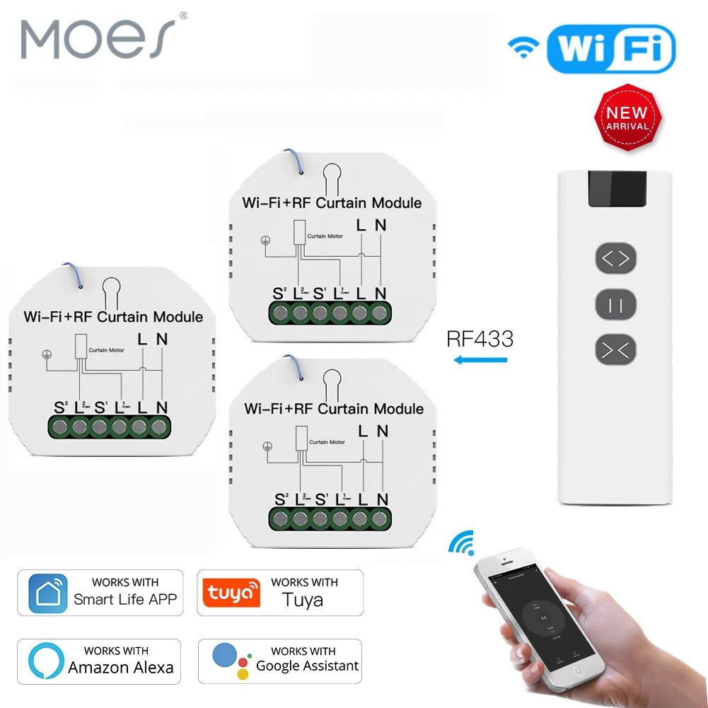 Wi-Fi RF433 переключатель для штор с пультом дистанционного управления для электрических рулонных штор солнцезащитный крем Tuya Smart Life Google Home Alexa Smart Home - изображение