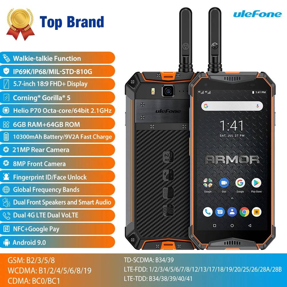 Ulefone Power 3WT 5 7 'ɶ г Оперативная память 64G Встроенная 10300 мА/ч IP68 прочный смартфон