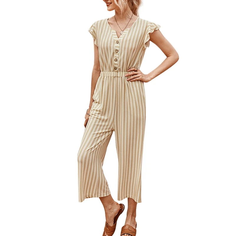 

Striped Feminine Jumpsuit Summer Beach Leisure Bohemian Ruffle High Waist Fashion Women's Jumpsuit