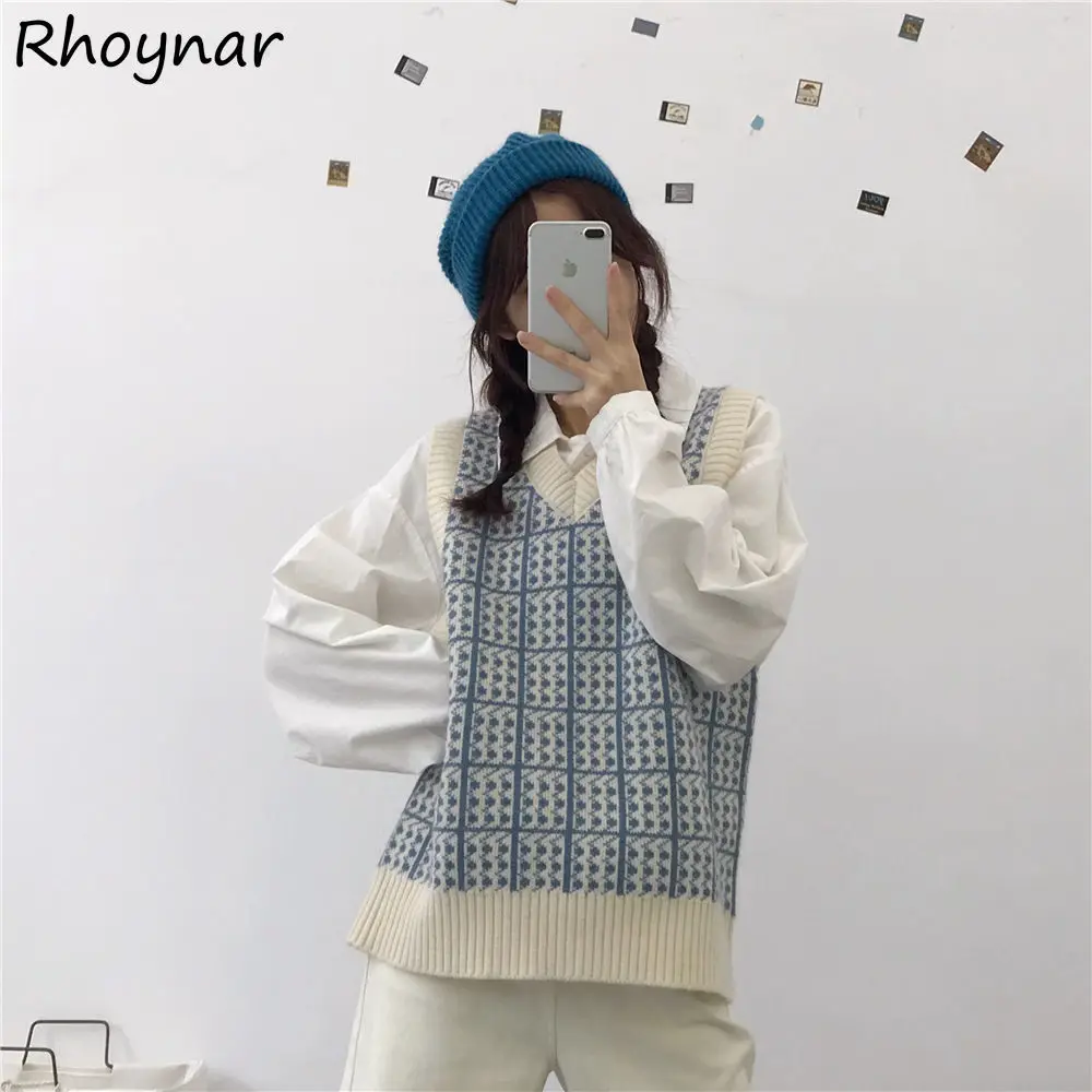 

Свитер, жилет, женский милый клетчатый Молодежный Универсальный Повседневный Досуг в Корейском стиле на весну и осень, Винтажный дизайн, ши...