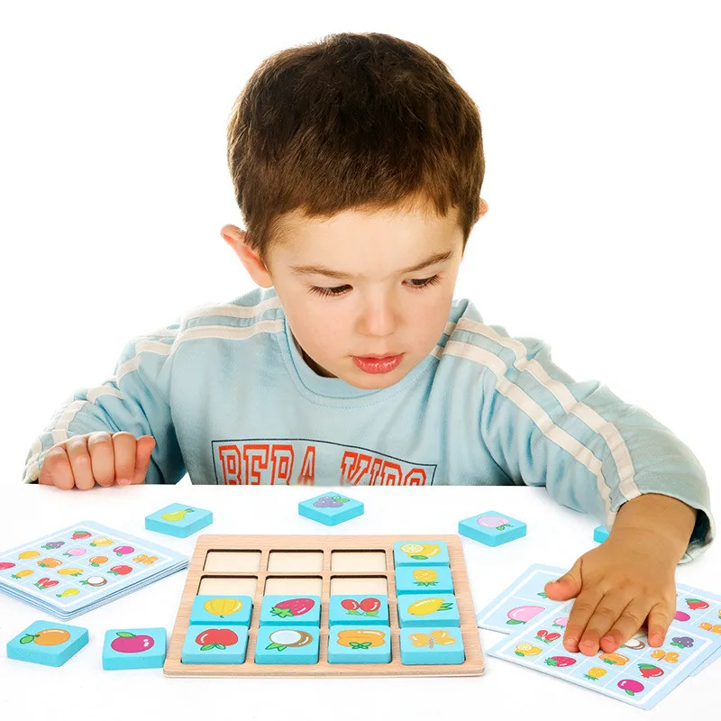 3D Wooden Puzzle Toy Photo Memory Match Chess Board Game Party Early Educational Training Concentration Toys for Children Baby | Игрушки и