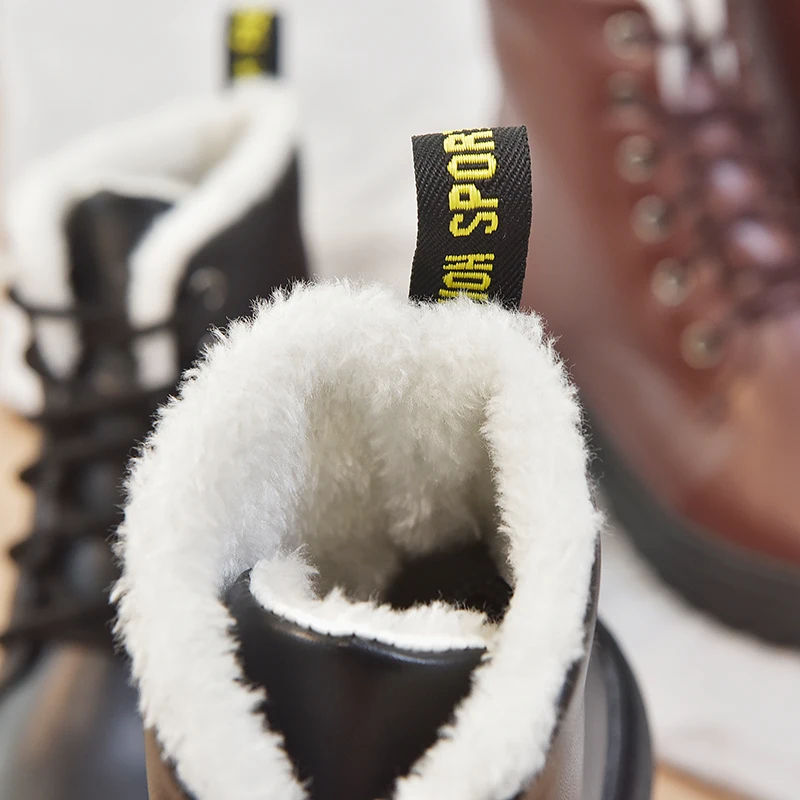 Rimocy/женские ботильоны зимние теплые плюшевые кожаные ботинки с круглым носком