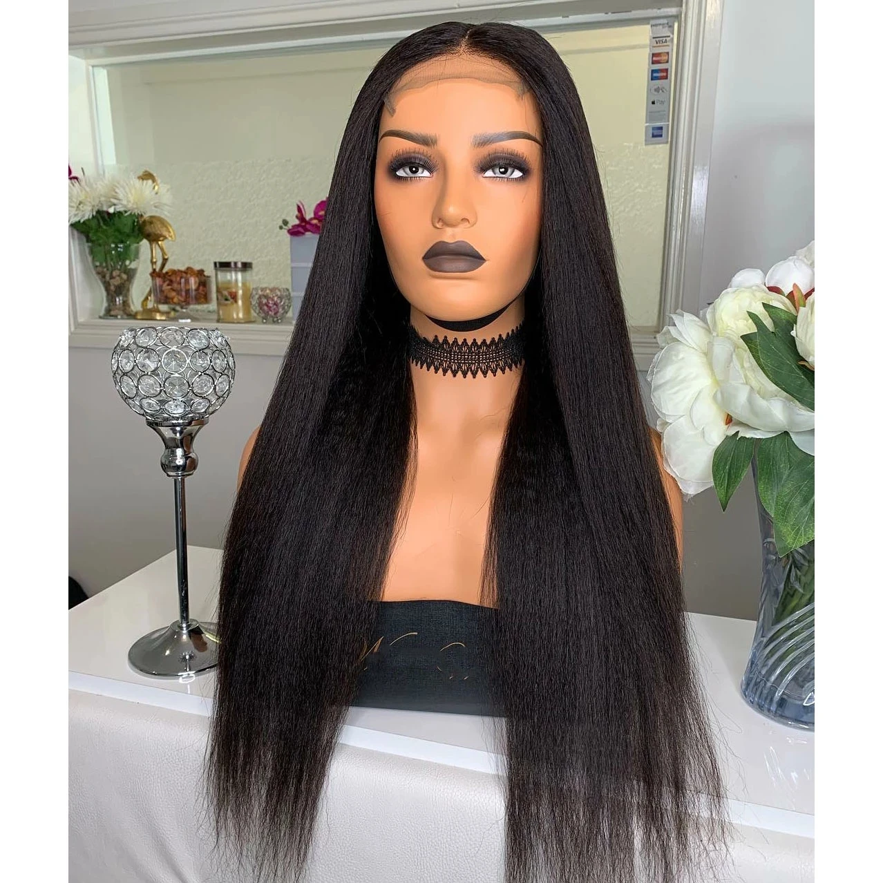 

Оптовая продажа, итальянские прямые парики Light Yaki, черный парик с предварительно выщипанными кружевами спереди, синтетические волосы с детс...