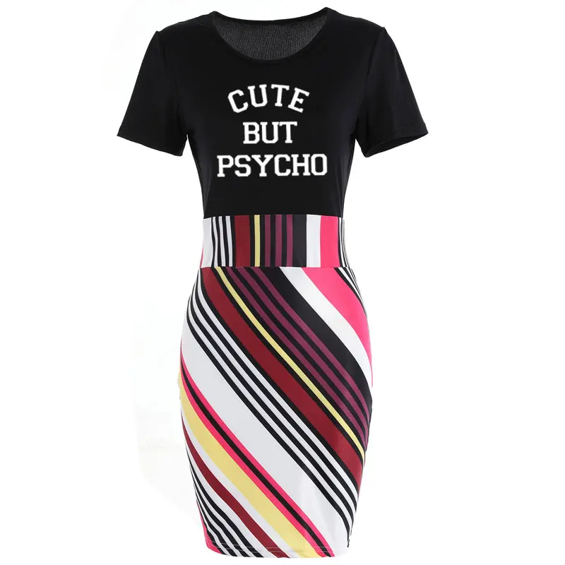 Женское платье и надписью Cute But Psycho (милый чудак хлопковая Повседневная модная