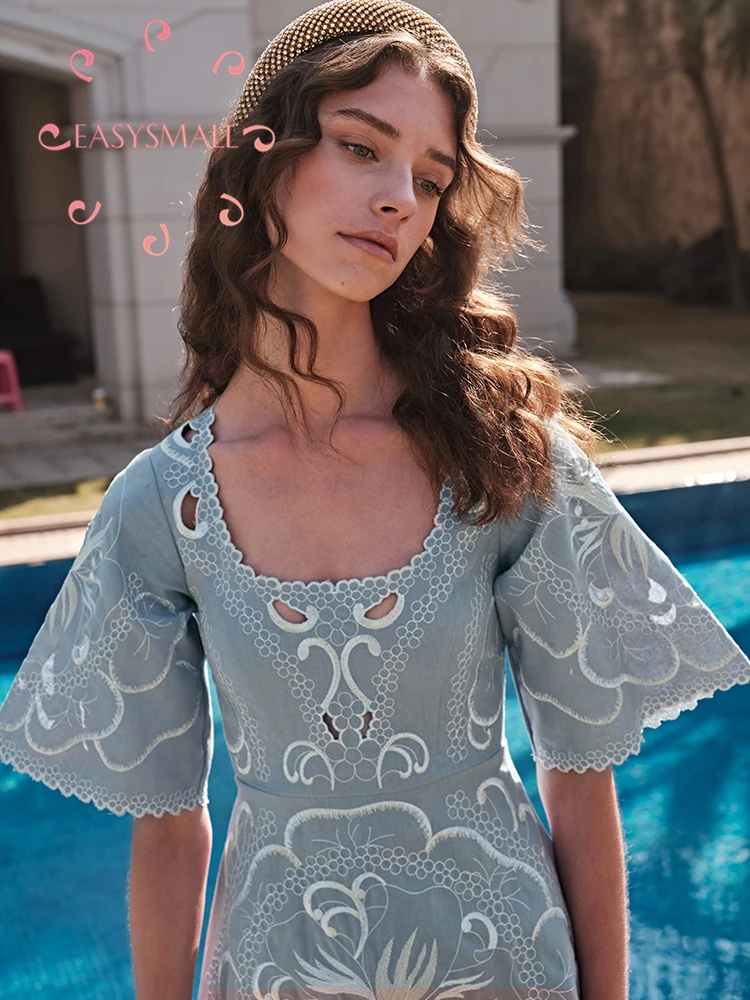 EASYSMALL For love lemons Women dress Fashion Sexy high-end Square collar hollow ruffle party evening High Waist Dresses | Женская