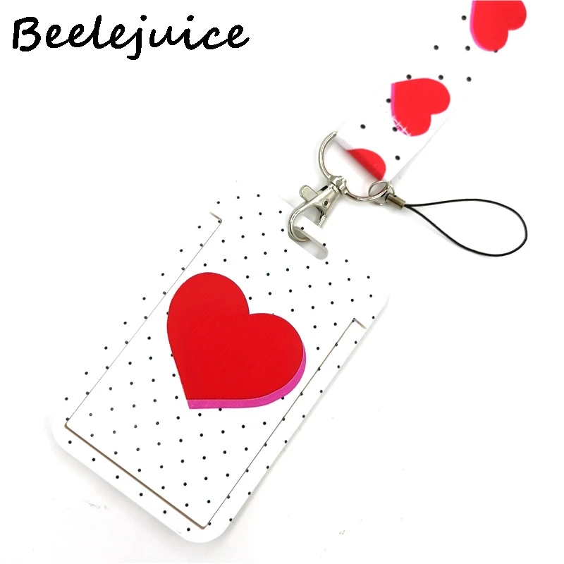 

Pink Heart Love Point Wave Lanyard Credit Card ID Holder Bag Student Women Travel Card Cover Badge Car Keychain Gift Accessories