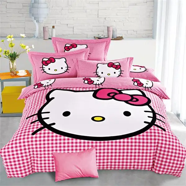 as picture Лучший. WENSD роскошный 3d постельное белье из хлопка с рисунком «hello kitty» 3/4 шт., простыня, пододеяльник, со шнурком, комплекты «king», «queen» Детская мультяшная одежда - Цвет: as picture