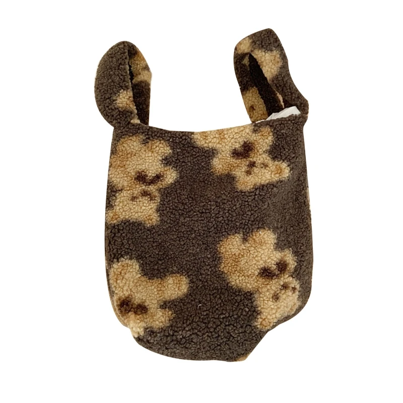

Women Bear Small Plush Tote Handbags Wrist Bags Lamb Like Handbag