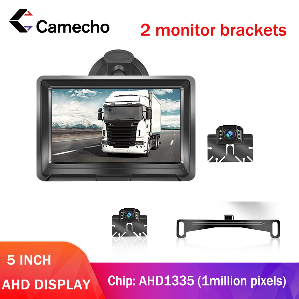 

Камера заднего вида Camecho, проводная HD камера заднего вида с 5-дюймовым ЖК-дисплеем, ahd монитором 800*480p, IP68, водонепроницаемая камера заднего ви...