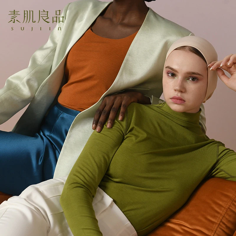 Sujiin Women's Turtleneck T-shirt Warm Thermal Underwear Winter Clothing Long Sleeve Tops Autumn Woman Thermo Undershirt Female