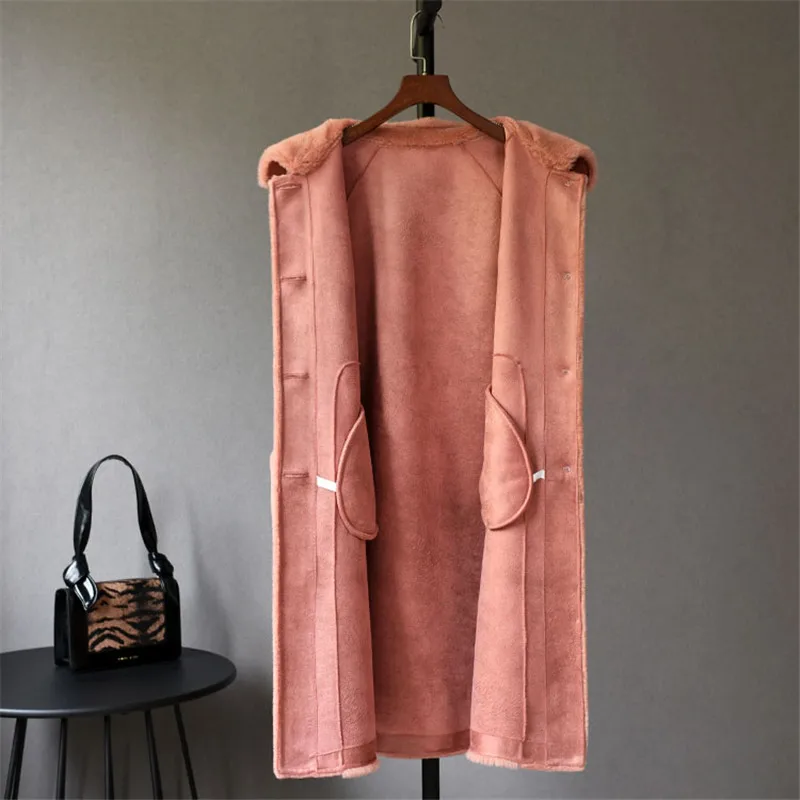 

2020 Winter Real Sheep Shearling Coat Womens Jacket Long 100% Wool Fur Coat Fur Lamb Hair Female Thicken Warm Suede Liner Jacket