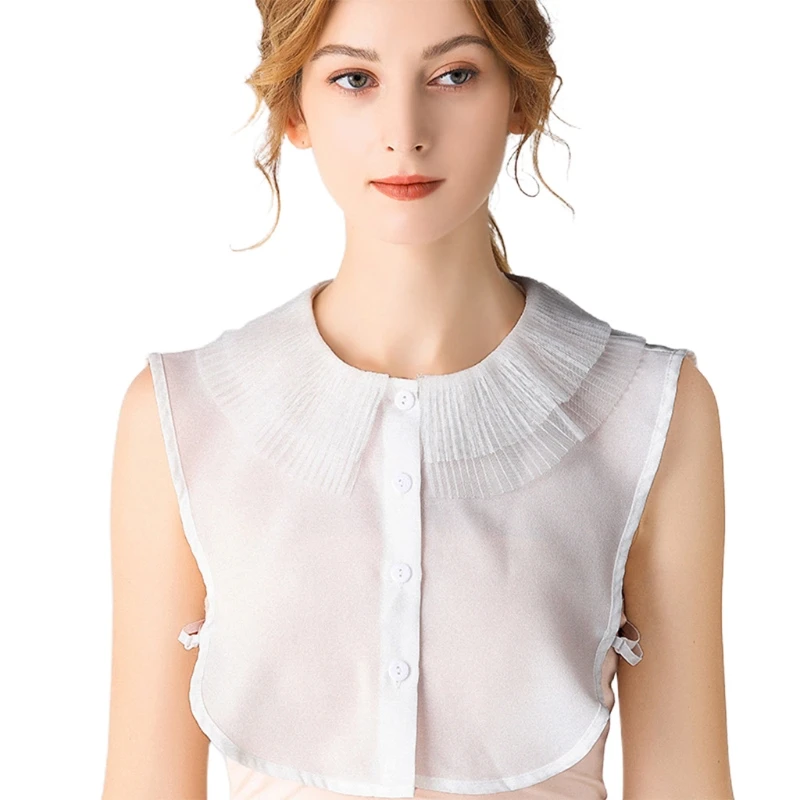 

P8DB Chiffon False Collar Sweater Pleated Collars Detachable Sweet Half Shirt Fake Collar Decorative Blouse Dickey Collar