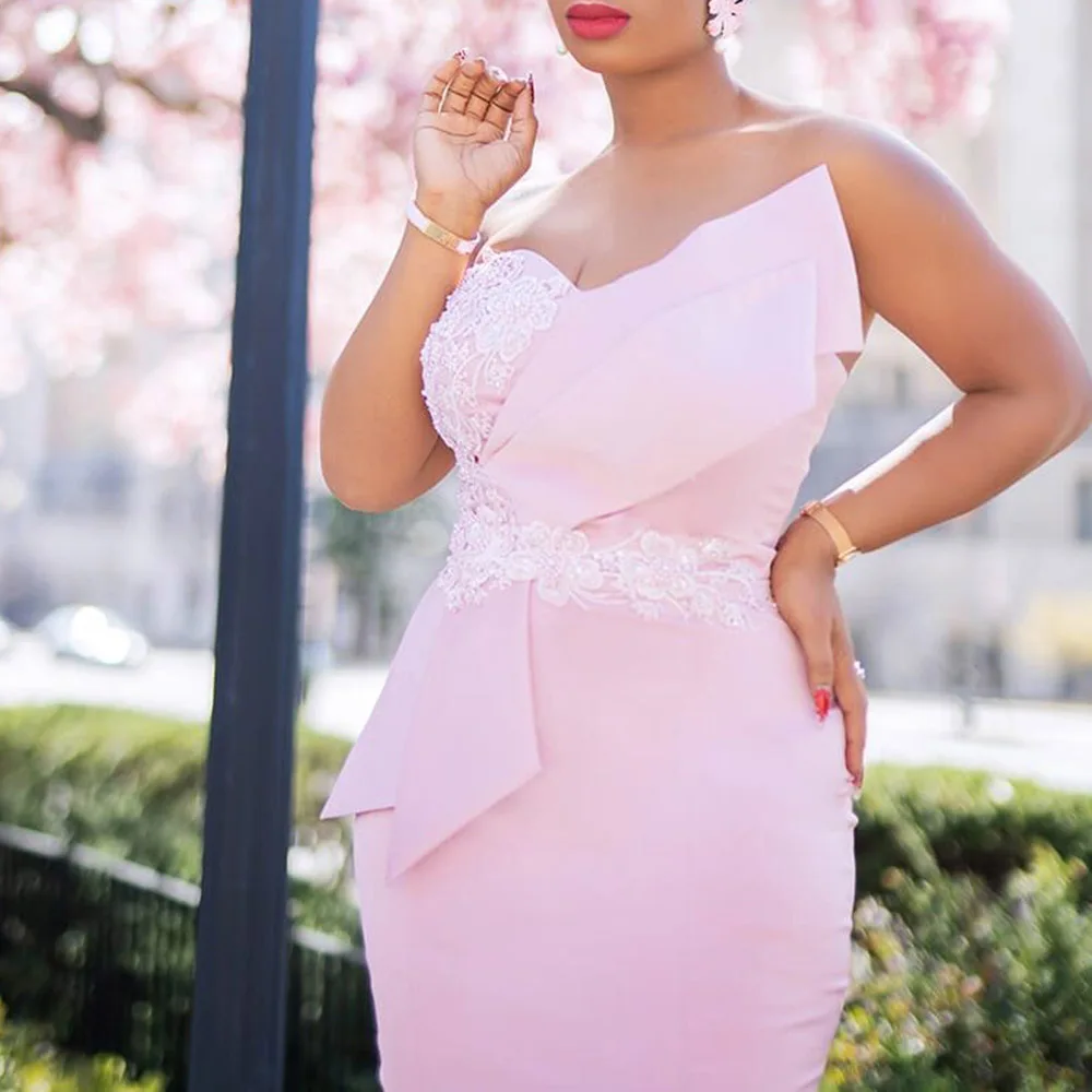 Розовое сексуальное вечернее платье без бретелек лето 2020 элегантное