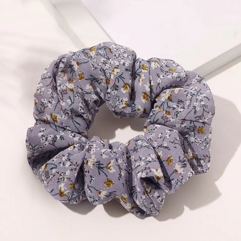 

Sweet Hair Accessories Chiffon Floral Scrunchies Soft Flower Print Hair Rope Elastic Hair Rubber Band Ponytail Holder Hair Tie