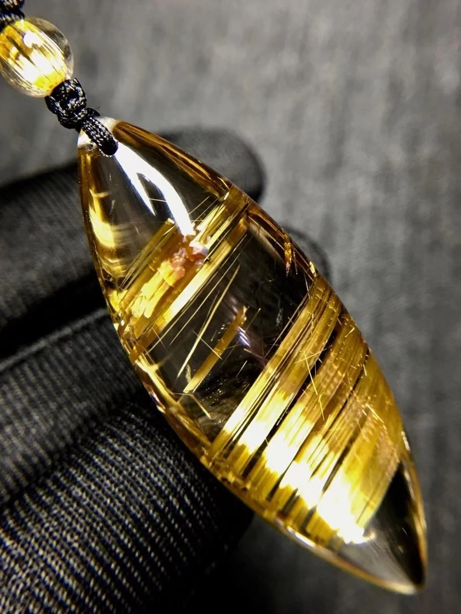 

Natural Gold Rutilated Quartz Water Drop Pendant Brazil 45*16.2*10.2mm Wealthy Stone Women Men Jewelry Genuine AAAAAA