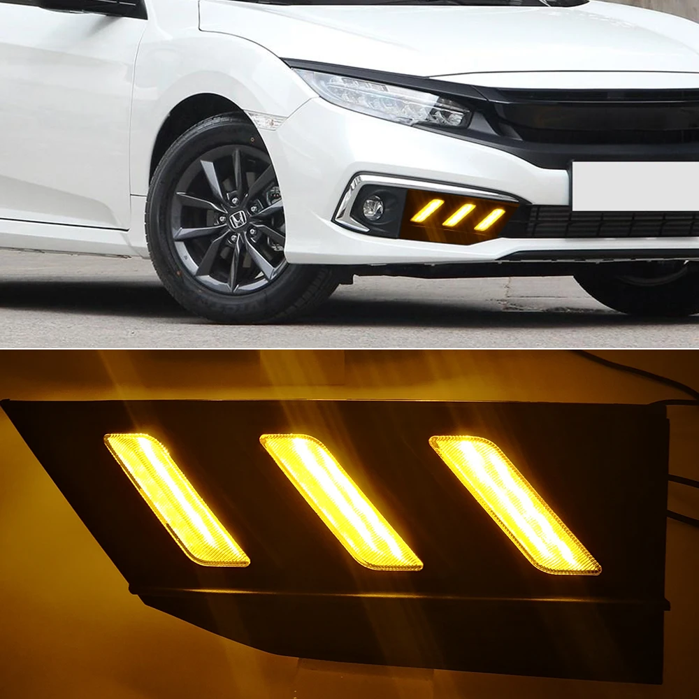 Автомобильный мигающий 1 пара светодиодный DRL для Honda Civic sedan с движущимся сигналом светодиодный противотуманный фонарь крышка дневной ходовой светильник