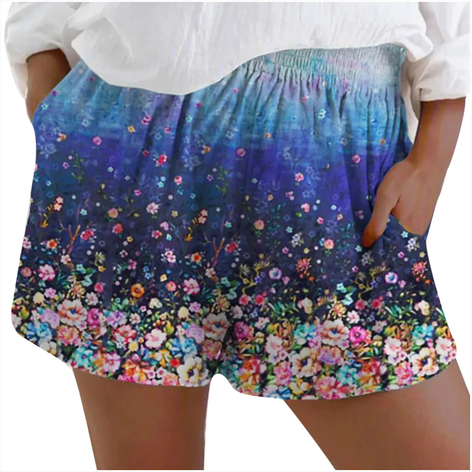 Mode d'été Femmes Shorts D'impression Poches Taille Élastique Short Pantalon Décontracté Pour Femme Court Femmes Vêtements шорты женский