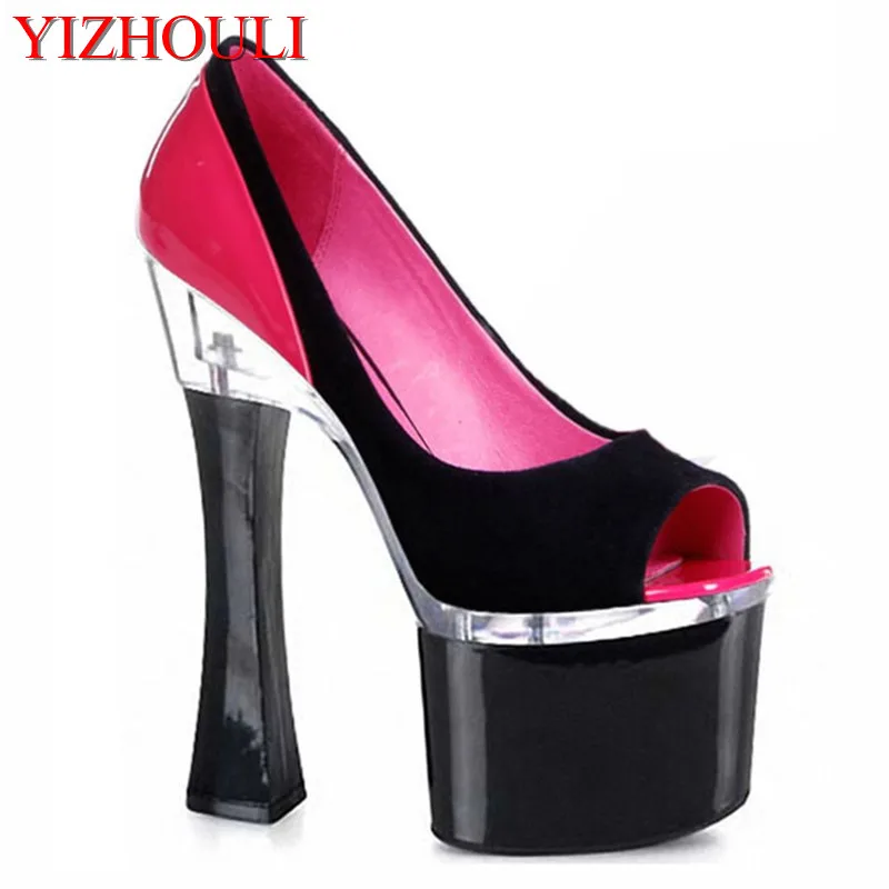 The platform heels of  shoe style platform, high quality comfortable square heel height and dance shoe 18cm